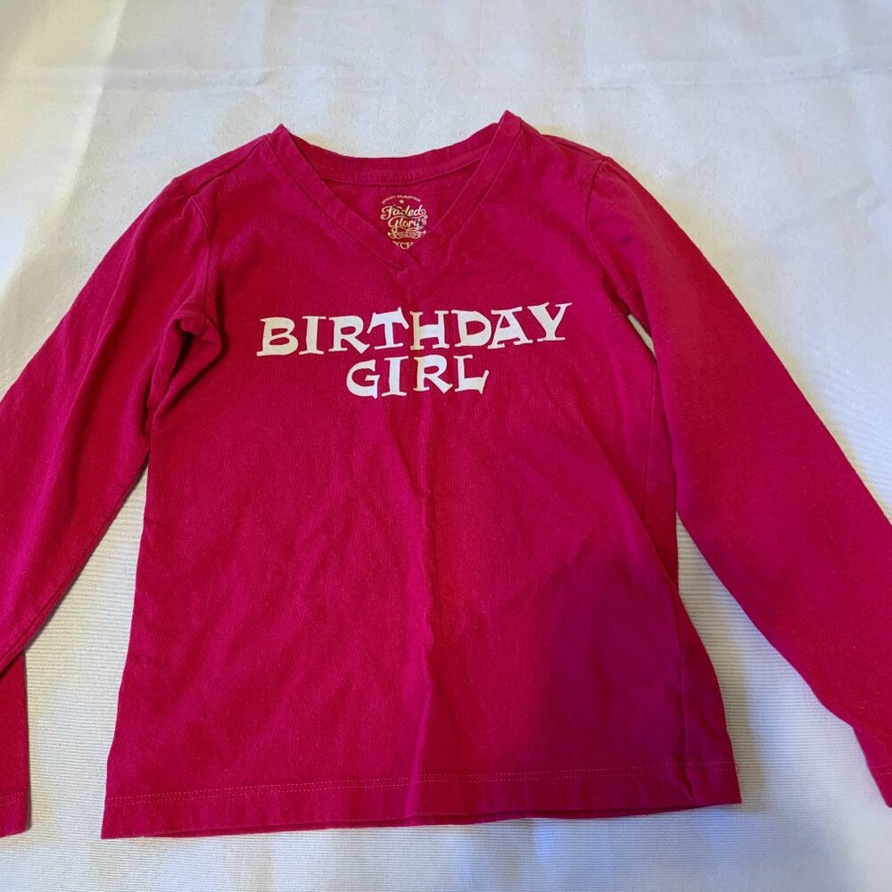 Hot Pink Girls XS Birthday Girl Long Sleeve TShirt